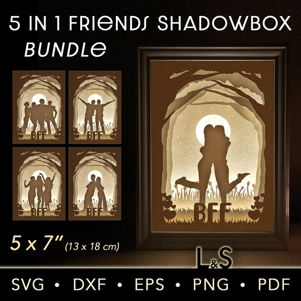 Best Friends Shadow Box SVG file for Cricut, BFF Paper Cut Light Box Template, DIY 3D Shadow Box Craft for Adults and Kids, Friendship Gift