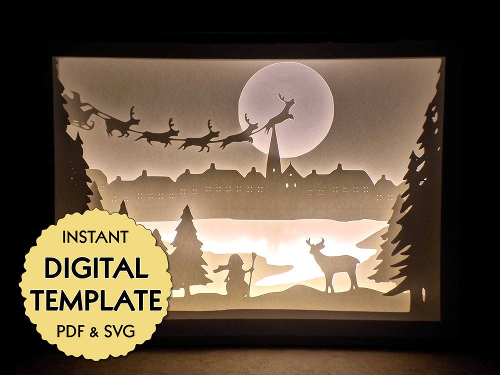 Download Template Christmas Village Paper Cut File Silhouette Light ...