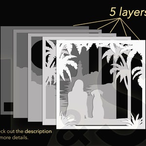 Layered dog shadow box svg cut files download with 5 layers.