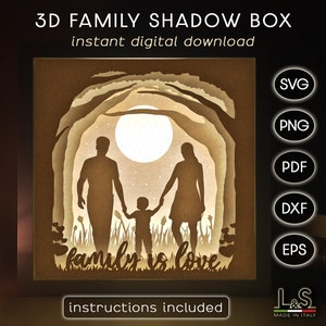 Familie Schattenbox svg Dateien für Cricut, 3D Light Box svg, Familie Shadowbox Vorlage, geschichtete Lightbox svg, beleuchtete Schattenboxmuster