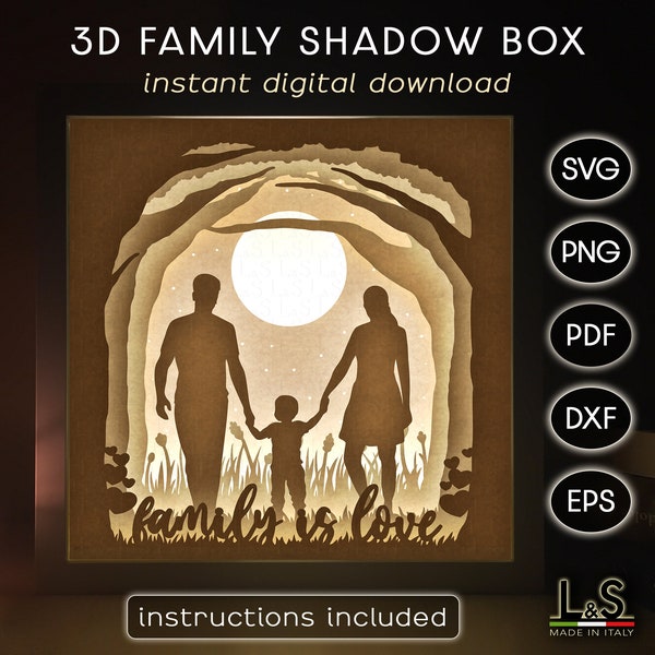 Family Shadow Box svg Files for Cricut, 3D Light Box svg, Family Shadowbox Template, Layered Lightbox svg, Lighted Shadow Box Pattern