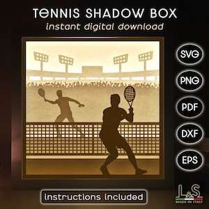 Modèle 3D Tennis Shadowbox, Sports Shadow Box Svg Cricut, fichier Svg Lightbox découpé en papier, fichier découpé au Laser de caisson lumineux en couches