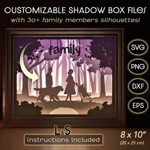 Caja de luz familiar personalizable (Svg) con mascotas, caja de luz de perro en capas, caja de luz de pareja (Svg), plantilla de caja de luz 3D, retrato familiar (Svg)