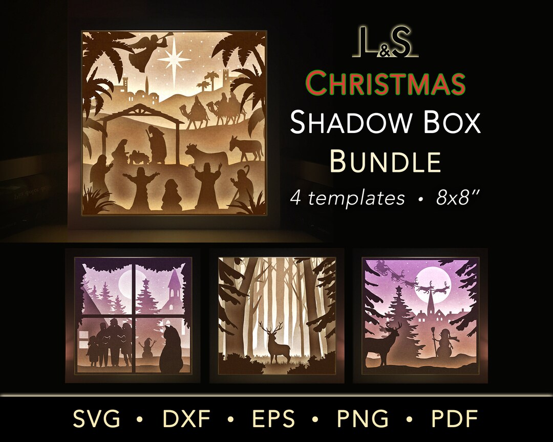 Christmas Shadow Box Svg Bundle, Shadow Box Designs, Christmas Light
