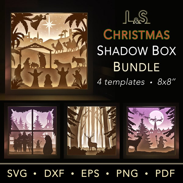 Christmas Shadow Box svg Bundle, Shadow Box Designs, Christmas Light Box svg, Light Box Template, Layered Shadowbox svg, Lightbox Template