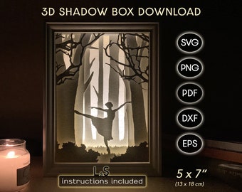 Ballerina-Schattenbox-Design, 3D-Lichtbox-Vorlage, Tanz-Schattenbox-Svg, Ballett-Leuchtbox, geschichtete Schattenbox-Svg, 3D-Svg-Dateien für Cricut