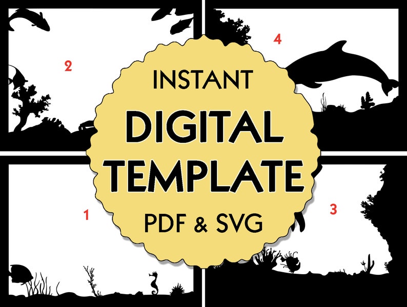 Download Svg Digital Download Fishes Dolphin Paper Cut File Template Seabed Pdf Ocean Silhouette Light Box Tutorial Home Hobby Craft Supplies Tools Kromasol Com