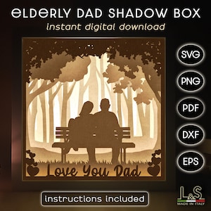 Adult Fathers Day Shadow Box Svg Cricut, Dad Shadowbox Svg, Papercut Lightbox Svg, Elderly Father's Day Light Box Template, 3D Layered Paper