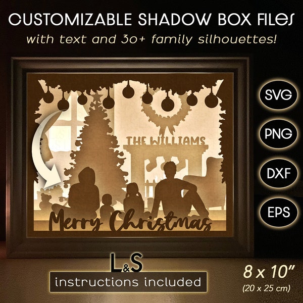 Customizable Family Shadow Box svg Template, Christmas Shadow Box Design, Personalized Light Box svg, Lighted Shadowbox, Lightbox svg File