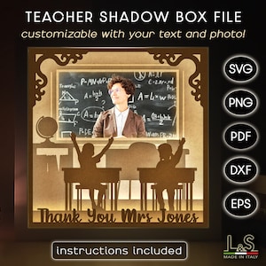 Insegnante personalizzato Shadow Box Svg Cricut, file laser Shadowbox, cornice per foto a strati Svg, Lightbox 3D Svg, modello di Lightbox tagliato su carta