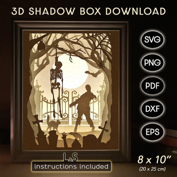 3D Halloween Shadow Box svg, DIY Halloween Decor, Layered Halloween svg, Light Box Template, Shadow Box Template, Shadowbox svg, 3D Lightbox