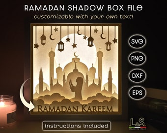 Anpassbare Schattenbox-Svg-Dateien für Cricut, Ramadan-Lightbox-Vorlage, Islamische Schattenbox-Design, geschichtete Schattenbox-Svg, 3D-Lightbox-Svg-Datei