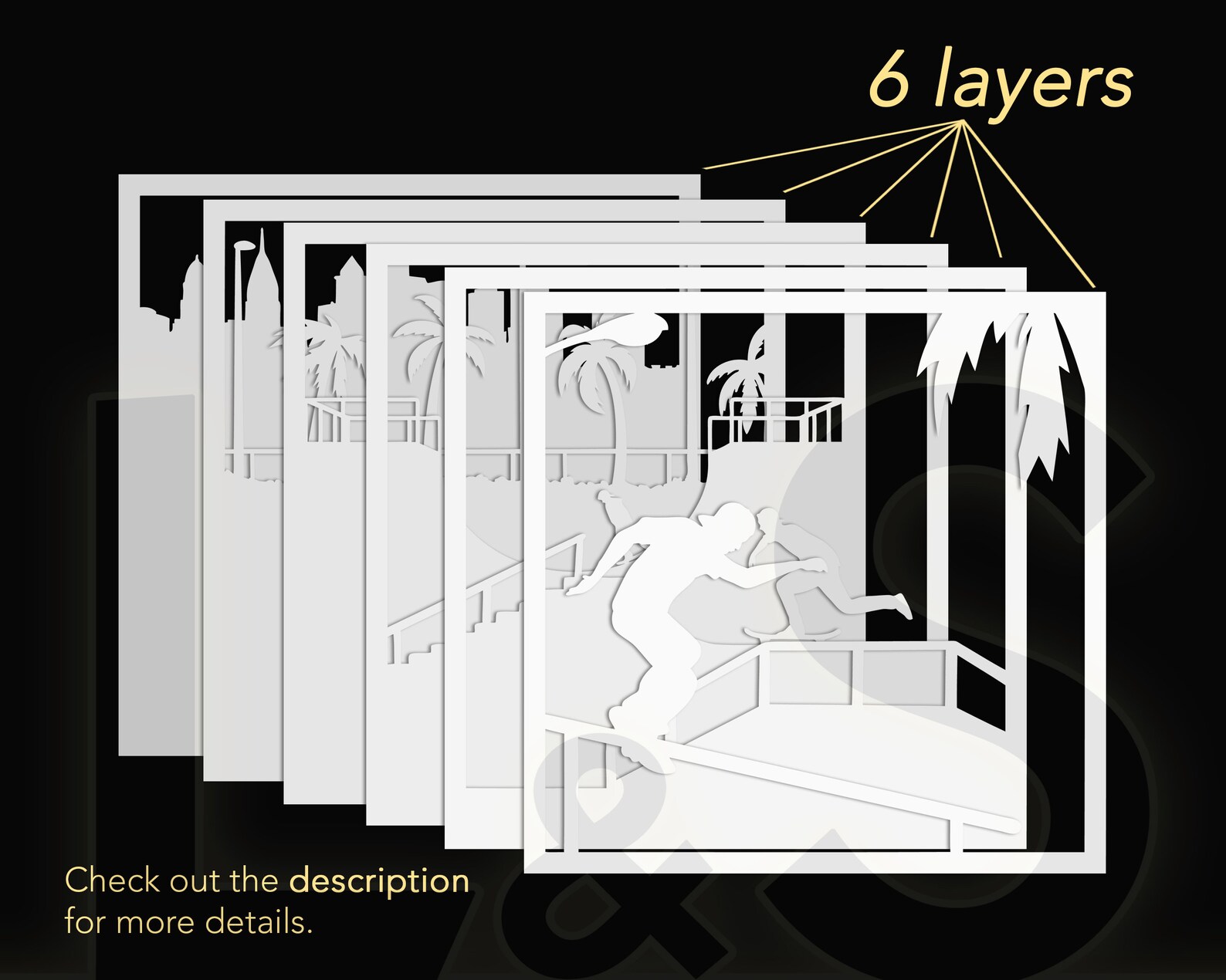 Skateboard Shadow Box Svg Files 3D Light Box Svg Lighted - Etsy