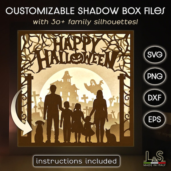 Customizable Family Shadowbox Template, Layered Halloween Shadow Box Svg Cricut, Paper Cut Lightbox Svg, Personalized Light Box Laser File Customizable Family Shadowbox Template, Layered Halloween Shadow Box Svg Cricut, Paper Cut Lightbox Svg, Personalized Light Box Laser File