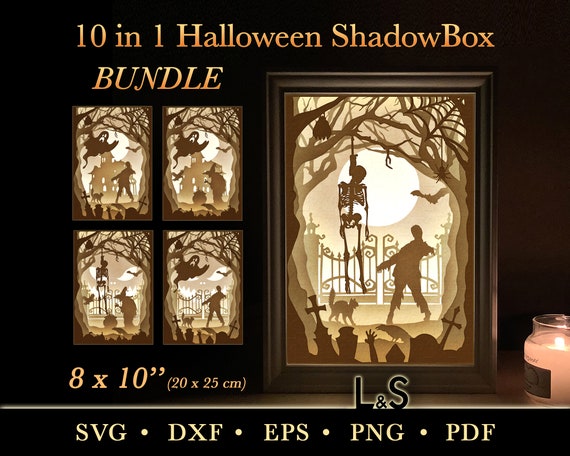 Layered Halloween Shadow Box svg Files, 3D Halloween Light Box svg, Lighted Shadow Box Template, Halloween Shadowbox svg, Lightbox Template