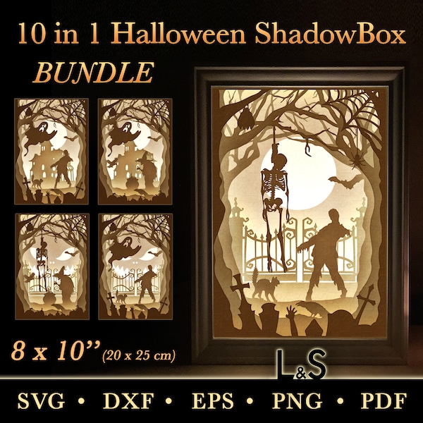 Layered Halloween Shadow Box svg Files, 3D Halloween Light Box svg, Lighted Shadow Box Template, Halloween Shadowbox svg, Lightbox Template