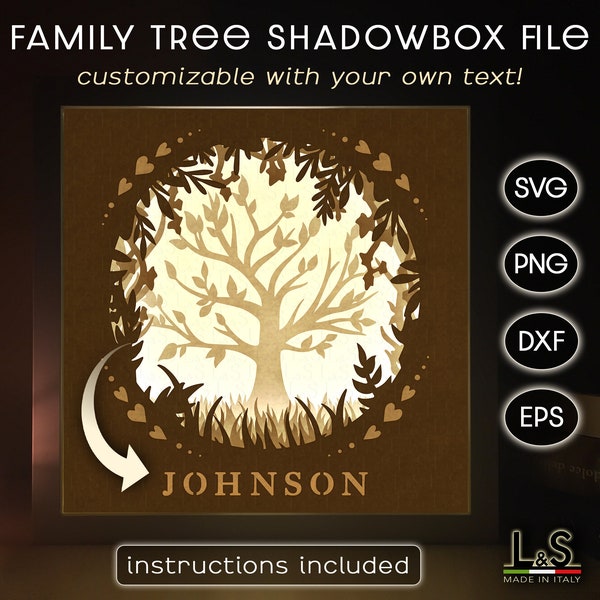 Customizable Family Tree Shadowbox Template, Family Shadow Box Svg Cricut, Personalized Lightbox Svg, 3D Light Box Laser, Layered Paper Art