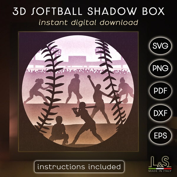 Softball Shadowbox Svg, Layered Sports Shadow Box Svg Files pour Cricut, 3D Light Box Template, Papercut Lightbox Svg, Layered Paper Cut File