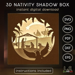 3D Nativity Shadow Box Svg Files, Layered Christmas Shadowbox Svg Cricut, Papercut Lightbox, Nativity Scene 3D Svg, Paper Light Box Template