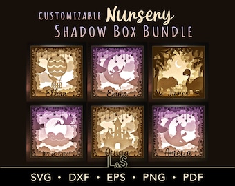 Customizable Baby Shadow Box Svg Bundle, 3D Nursery Shadowbox Art, Paper Cut Lightbox Svg, Layered Light Box Template, Kids Laser Cut Files