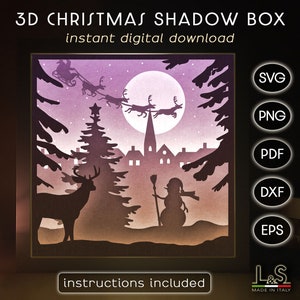 Layered Christmas Shadow Box Svg Files, 3D Christmas Light Box Svg, Winter Shadow Box Design, Papercut Shadowbox, Papercut Lightbox Template