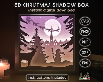 Layered Christmas Shadow Box Svg Files, 3D Christmas Light Box Svg, Winter Shadow Box Design, Papercut Shadowbox, Papercut Lightbox Template