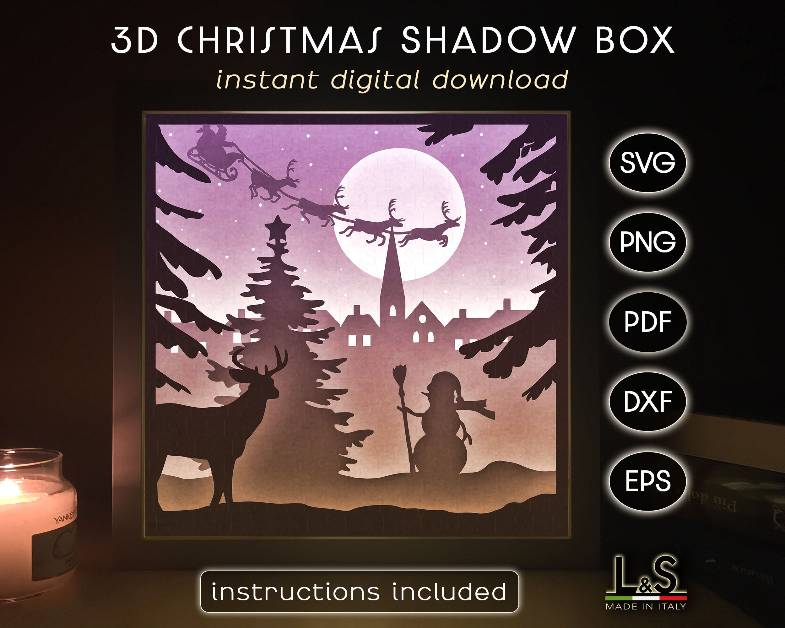 Layered Christmas Shadow Box Svg Files, 3D Christmas Light Box Svg ...
