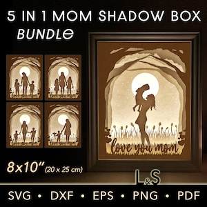 Pacchetto di file SVG per Shadow Box della mamma, Lightbox 3D in formato SVG per Cricut, Modello per Shadow Box per la festa della mamma, Shadowbox in formato SVG, Modello per Lightbox, File laser a strati