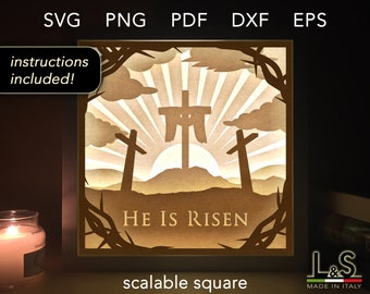 3D Easter Shadow Box svg, Layered Easter Light Box svg, Jesus Shadowbox, Papercut Lightbox, Religious Shadow Box Template, He Is Risen svg