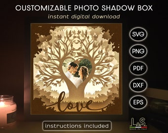 Benutzerdefinierte Hochzeit Lightbox SVG, personalisierte Familie Shadow Box, Bilderrahmen Shadowbox, geschichteten Fotorahmen, Valentine Light Box Template