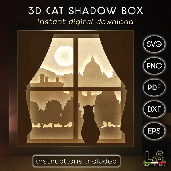 Cat Shadow Box svg File for Cricut, 3D Light Box svg, Lighted Shadow Box Template, Paper Light Box Template, Layered Shadowbox, Lightbox svg
