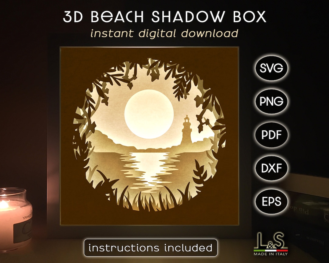 Beach Shadow Box Svg Cricut, Summer Shadowbox Template, Light Box Laser ...