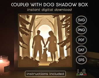 Coppia con file SVG per scatola d'ombra con cane per Cricut, scatola luminosa a strati SVG, scatola d'ombra con cane SVG, modello di scatola luminosa 3D, modello di scatola d'ombra illuminata