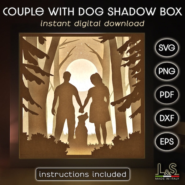 Couple with Dog Shadow Box svg Files for Cricut, Layered Light Box svg, Dog Shadowbox svg, 3D Lightbox Template, Lighted Shadow Box Pattern