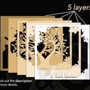 Layered heart tree shadow box svg cut files download with 5 layers.