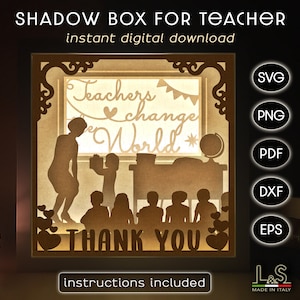 File svg 3D Layered Teacher Shadow Box per Cricut, modello di Light Box, Insegnante Lightbox svg, 3D Lighted Shadow Box svg, Insegnante Shadowbox
