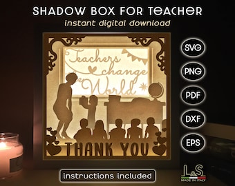 3D Layered Teacher Shadow Box svg Files for Cricut, Light Box Template, Teacher Lightbox svg, 3D Lighted Shadow Box svg, Teacher Shadowbox