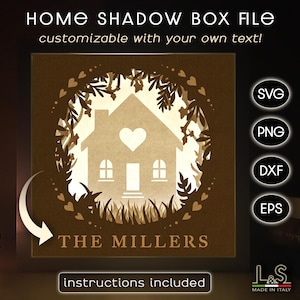 Gepersonaliseerde Home Shadow Box Svg Cricut, New House Shadowbox Art, 3D Lightbox Svg, Paper Cut Light Box-sjabloon, gelaagde lasergesneden bestanden