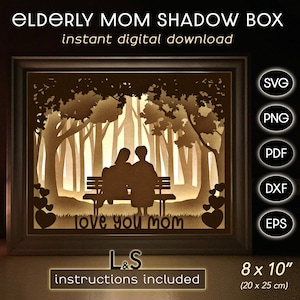 File in formato svg per la scatola delle ombre della mamma per Cricut, file in formato svg per mamma a strati 3D, modello per la scatola delle ombre della festa della mamma, Lightbox della mamma, file in formato svg per scatola luminosa 3D, ti amo mamma in formato svg