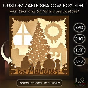 Anpassbare Familie Schattenbox svg Cricut, personalisierte Weihnachtsschattenbox Art, Paper Cut Light Box Template, 3D Lightbox svg Laser-Dateien