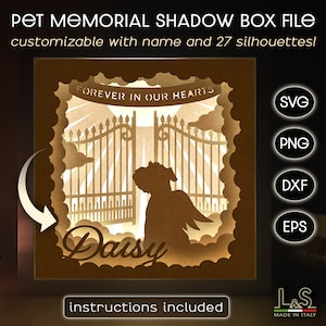 Plantilla personalizable de Dog Memorial Shadowbox, Dog Shadow Box Svg Cricut, Paper Cut Lightbox Svg, 3D Pet Memorial Svg, Light Box Laser Cut