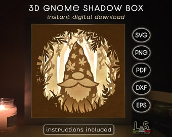 Autumn Gnome Shadow Box Svg, Paper Cut Fall Light Box Svg, 3D Layered Shadowbox Cricut, Papercut Lightbox Template, Layered Laser Cut Files