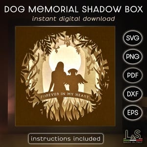 Scatola commemorativa per cani in formato SVG per Cricut, Scatola commemorativa per ragazza con cane in formato SVG, Scatola luminosa 3D in formato SVG, Modello per scatola luminosa in carta tagliata, File tagliati al laser a strati