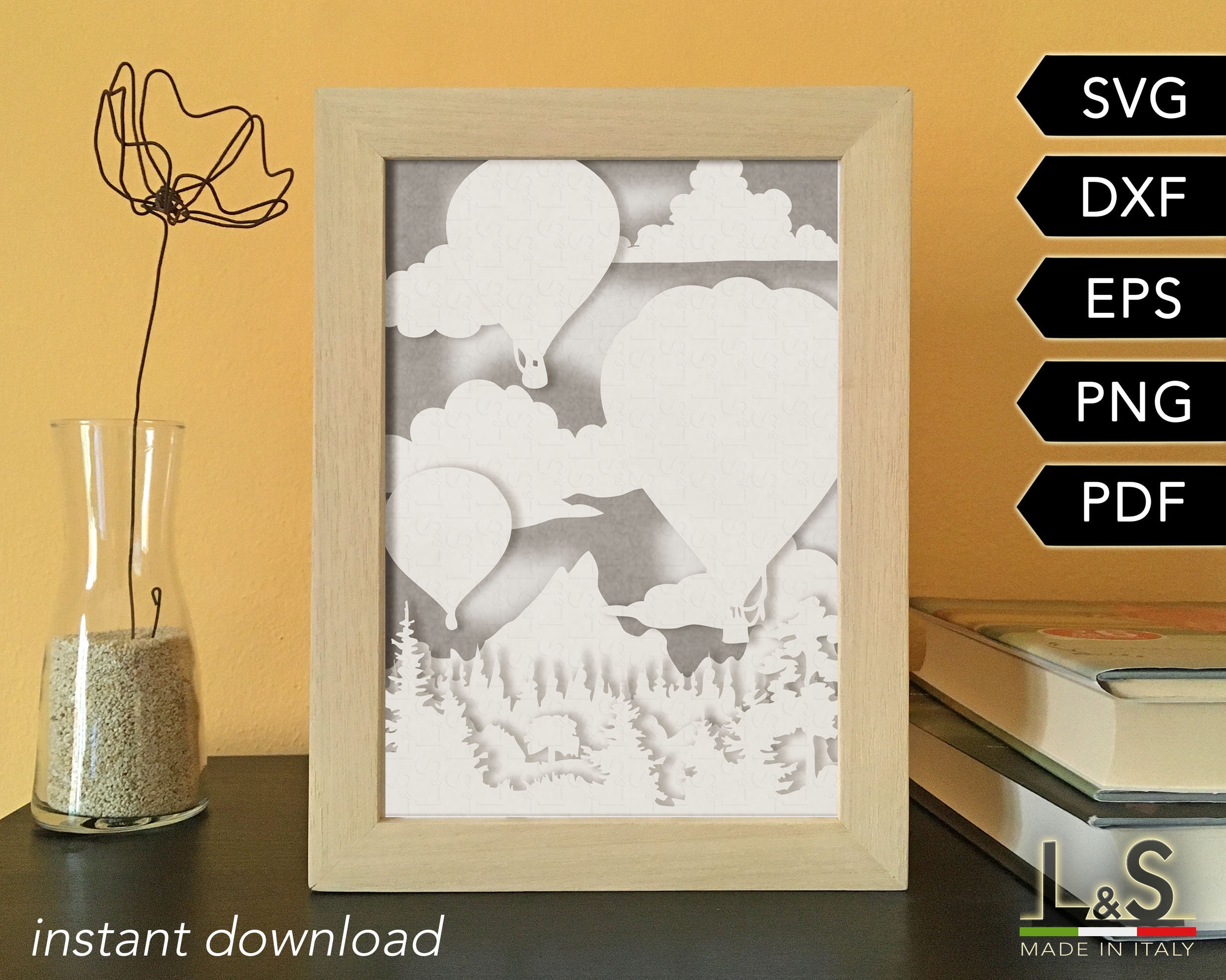 Paper cut light box svg Cricut shadow box svg hot air Etsy