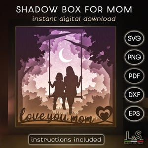 Scatola ombra figlia e mamma Svg Cricut, arte della scatola ombra per la festa della mamma, scatola luminosa 3D Svg, modello di scatola luminosa tagliata in carta, file tagliati al laser a strati