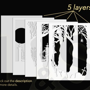 Layered Halloween shadow box svg bundle cut files download with 5 layers.