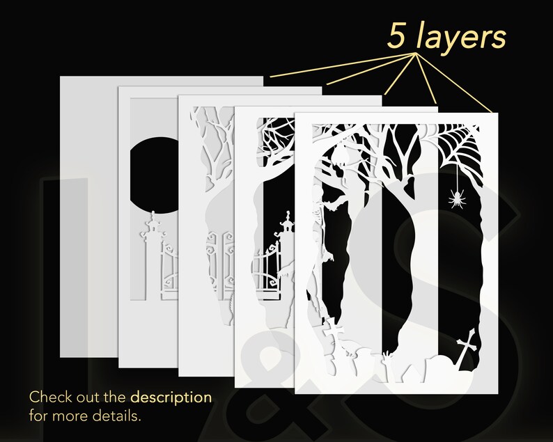 Layered Halloween shadow box svg bundle cut files download with 5 layers.