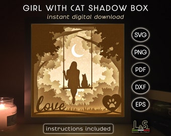 Cat Light Box Svg, Cat Shadow Box Svg Cricut, Lighted Shadowbox Svg, Papercut Lightbox Pattern, 3D Layered Paper Art, Paper Cut Template