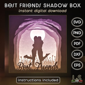 Best Friends Shadow Box-sjabloon, vrienden gelaagde Shadow Box SVG-bestanden, 3D Light Box SVG, 3D Shadowbox, Light Box-sjabloon, Lightbox SVG