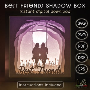 Melhores amigos Shadow Box svg, Amizade Shadow Box Template, 3D Light Box svg, Lighted Shadowbox svg, Light Box Template, Amigos Lightbox